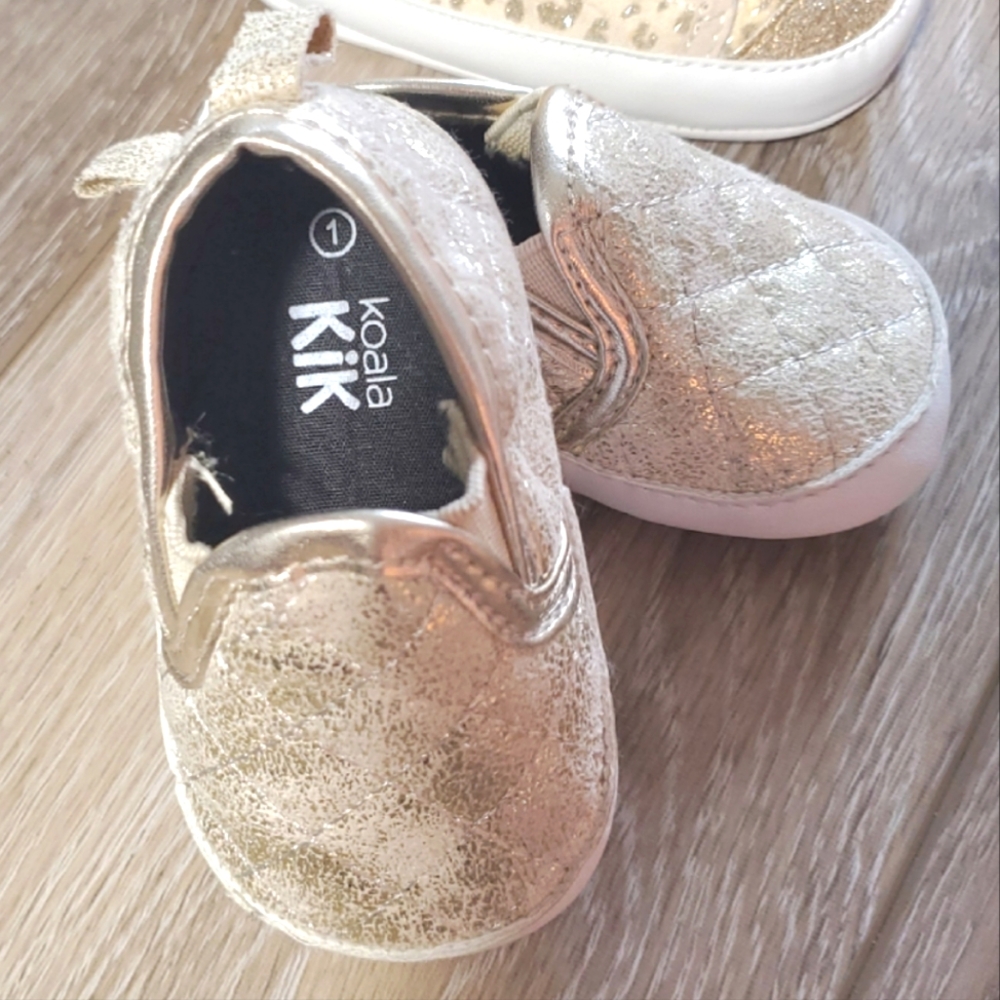 Koala Kik Baby's Crackled Gold Quilted Loafers Slip-on Shoes Size 1